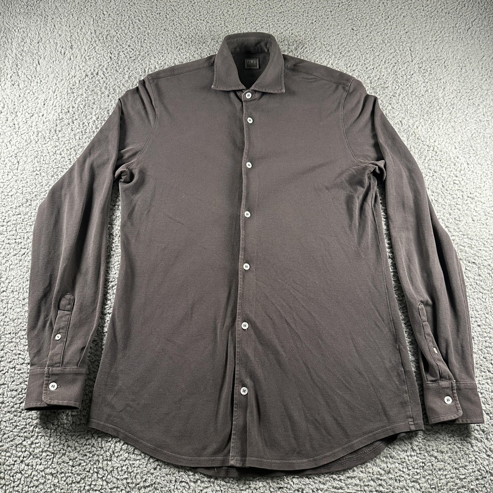 Fedeli Button Up Shirt Mens 50 Gray Knit Long Sleeve Made Italy Spread Collar